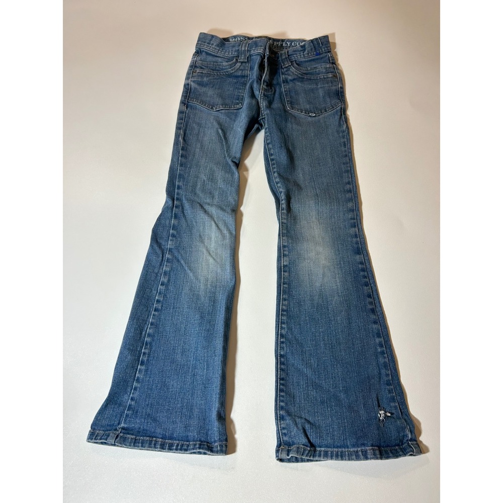 Mossimo Supply Co Flare Jeans Girls Size 12 Blue Good Distressed Patch Pocket